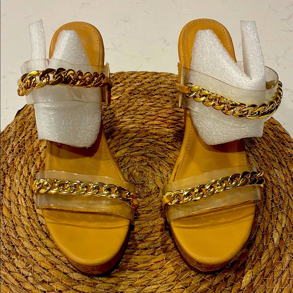 Forever 21 Gold Chain Clear Strap Sandals